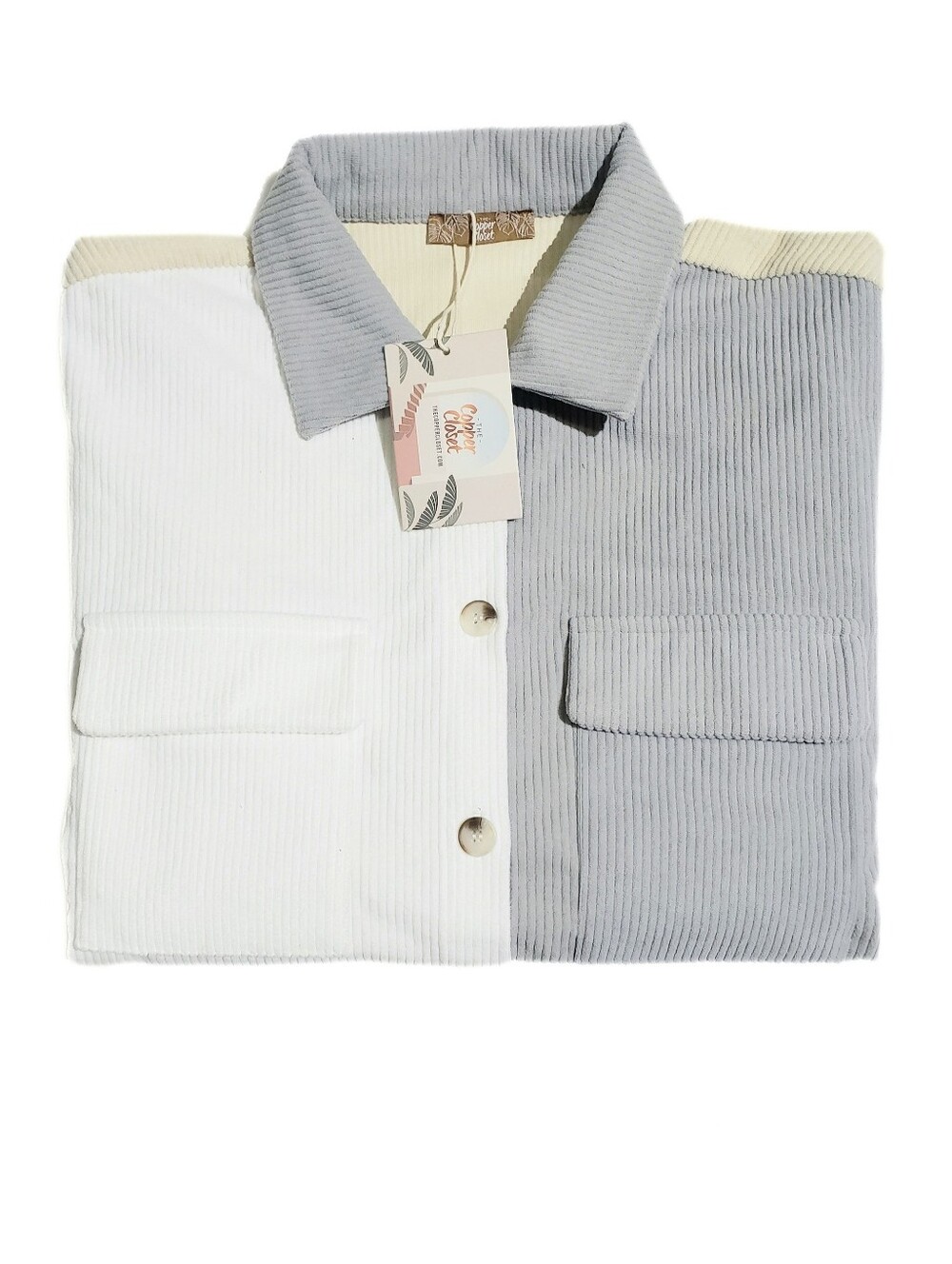 The Copper Closet Womens Colorblock Heavyweight Cord Button-Down Shirt Large NWT
